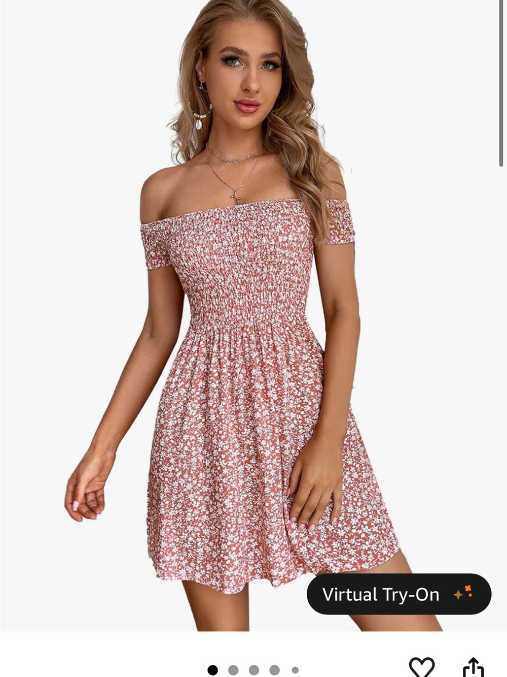 Off The Shoulder Smocked Floral Mini Dress in Dusty Rose